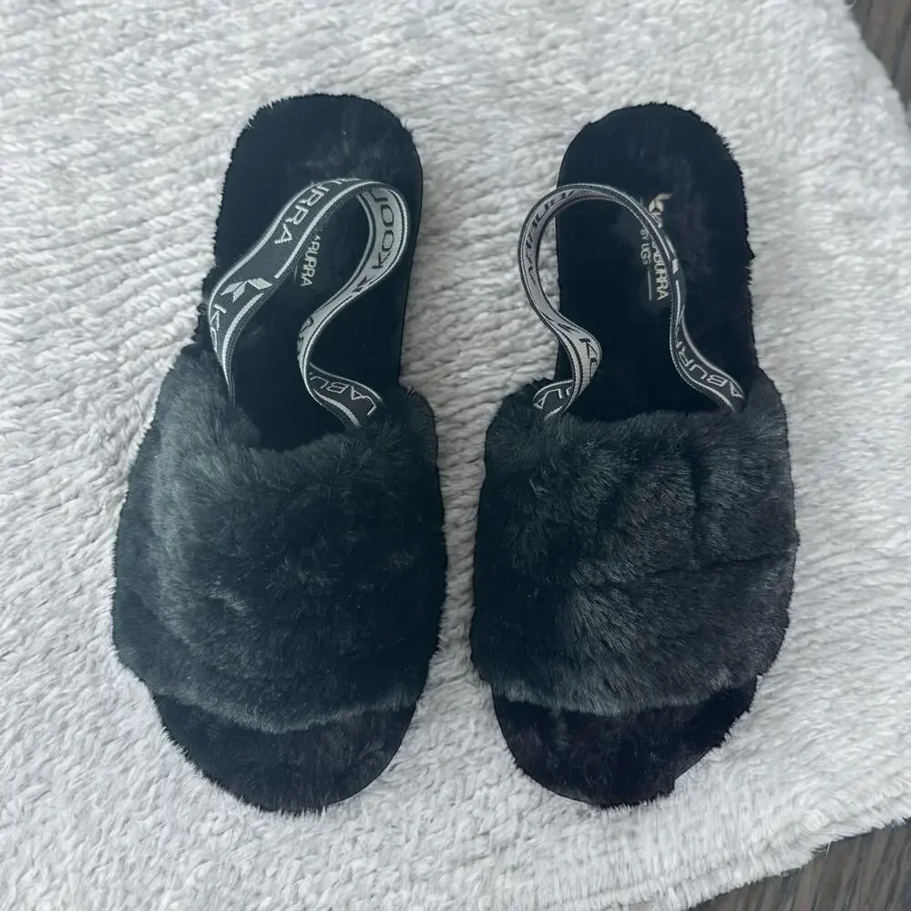 Koolaburra by UGG Fuzz'n II Black Cozy Slingback Ankle Strap Fleece Slippers 7 - Picture 12 of 12